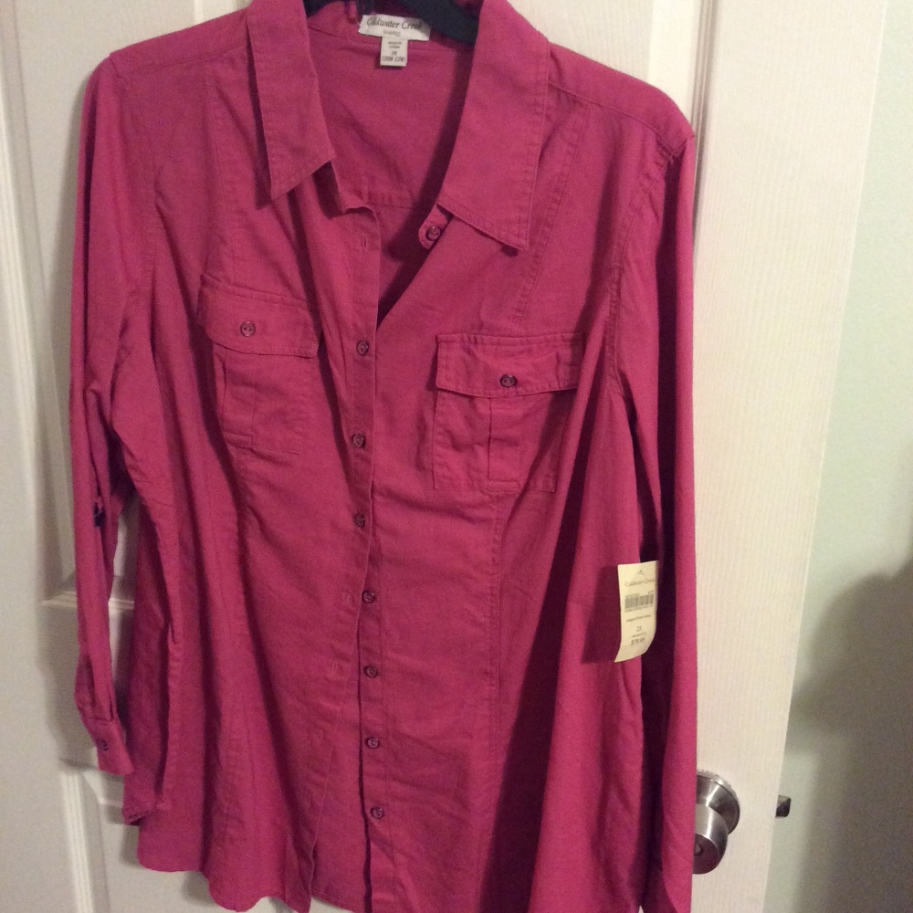 Coldwater Creek Shaped Linen Tunic Pink Button Down Top NWT
